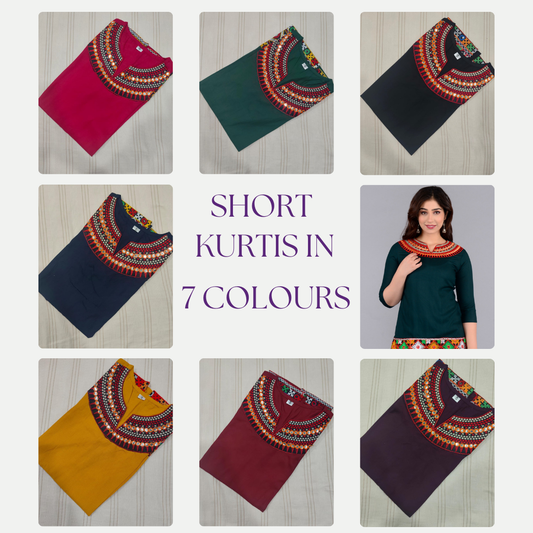 Embroidered Cotton Short Kurti β Multicolour Neck Design
