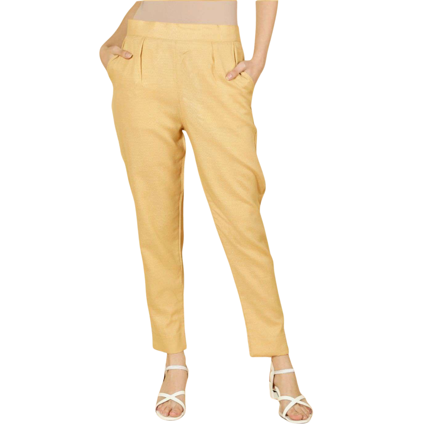 Tapered Fit Solid Pants for Women | Mid-Rise, Ankle Length - TAN