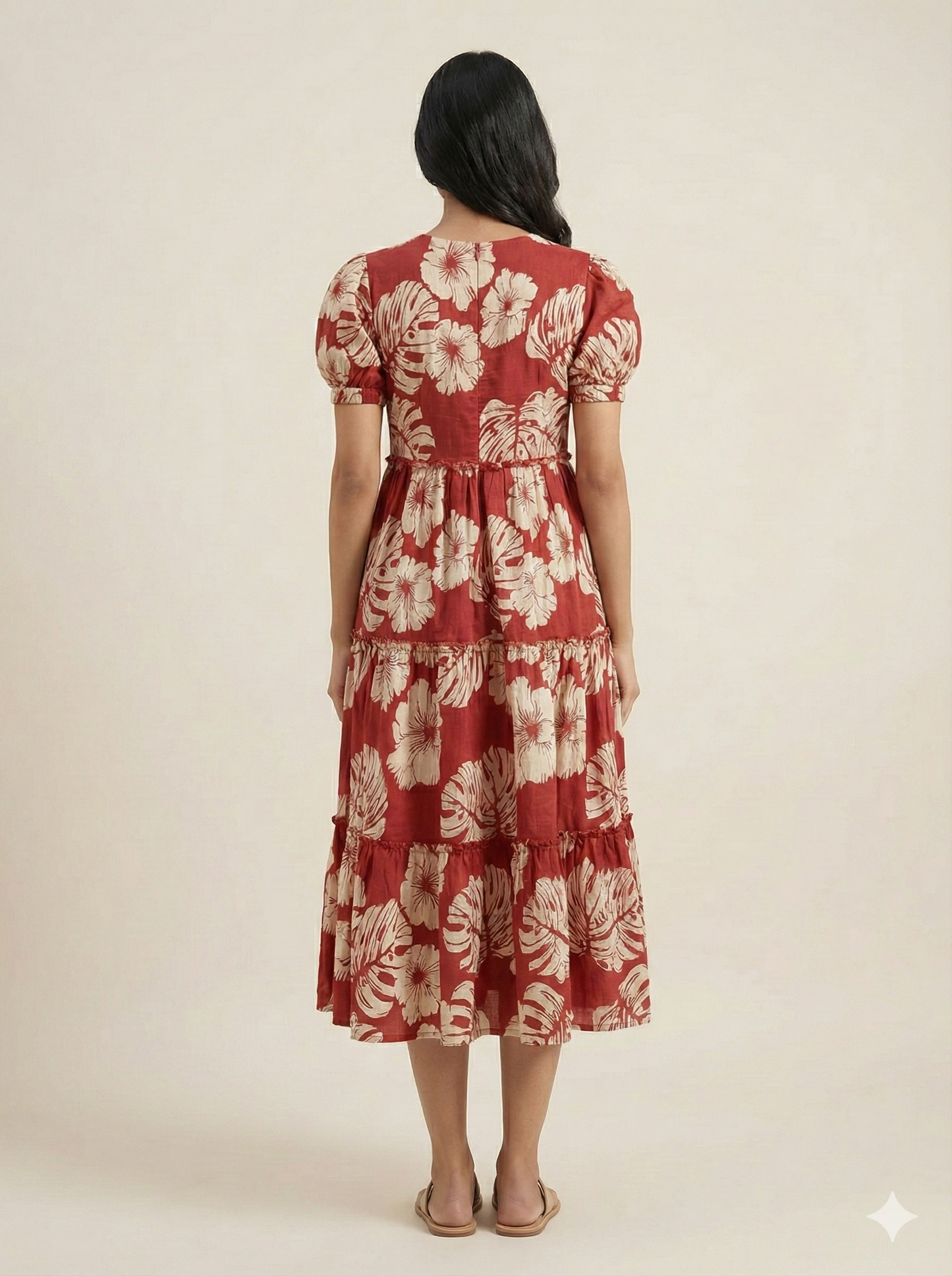 Women’s Rayon Floral Tiered Anarkali Dress – Half Sleeves | 45" Length