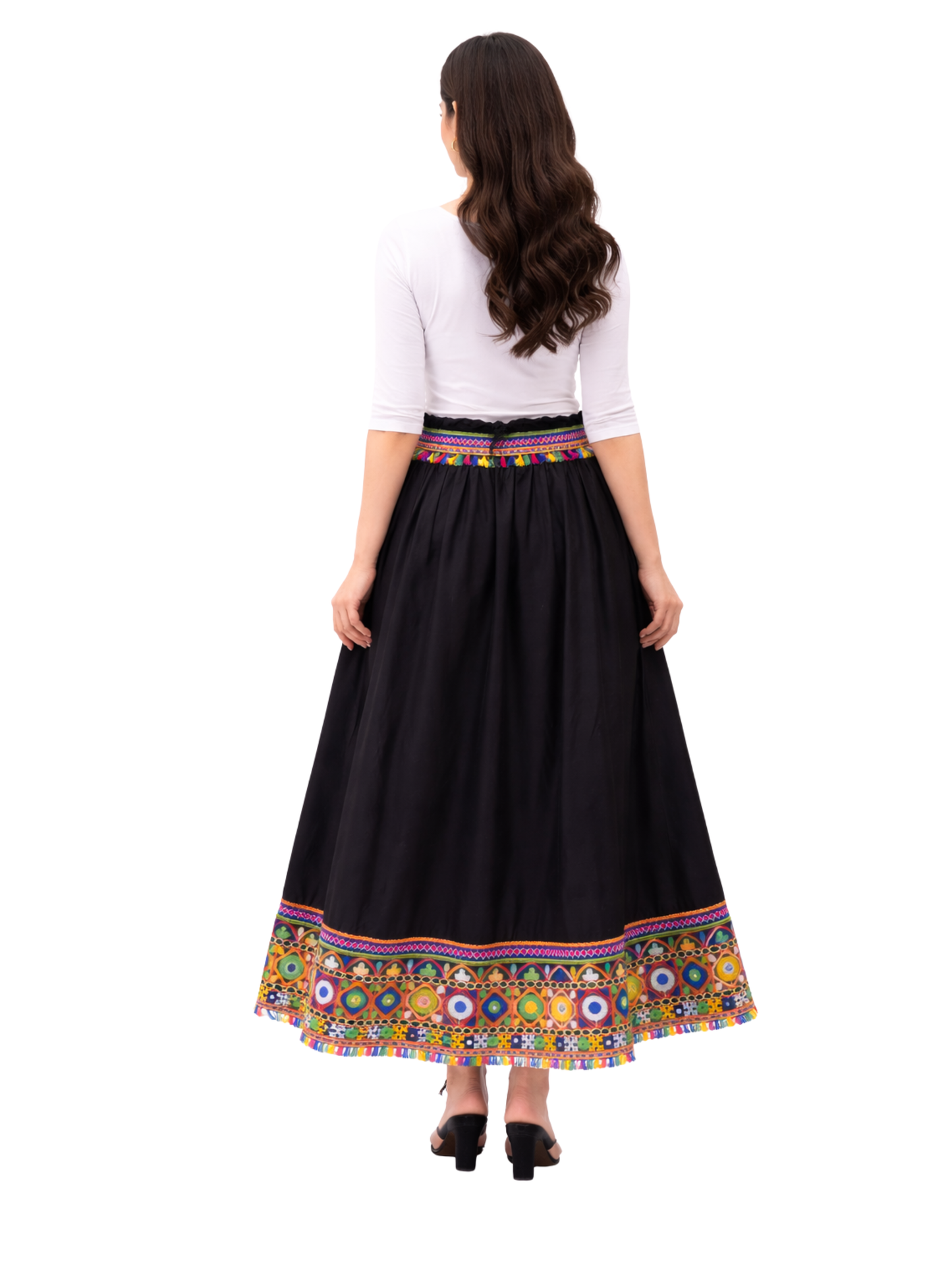 Solid Flared Skirt for Women | Mid-Rise, 39 Inches | Black & Bottle Green