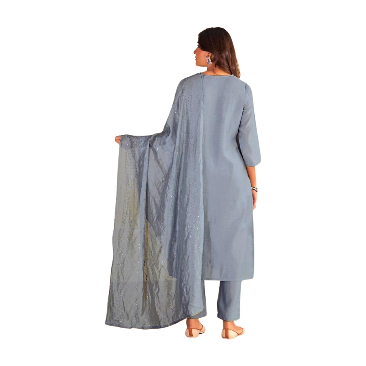 Eagle Gray Thread Embroidered Straight Kurta Set with Dupatta