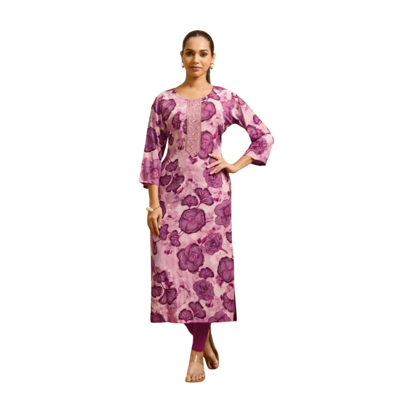 Premium Straight Printed Rayon Kurti with Embroidery Highlights