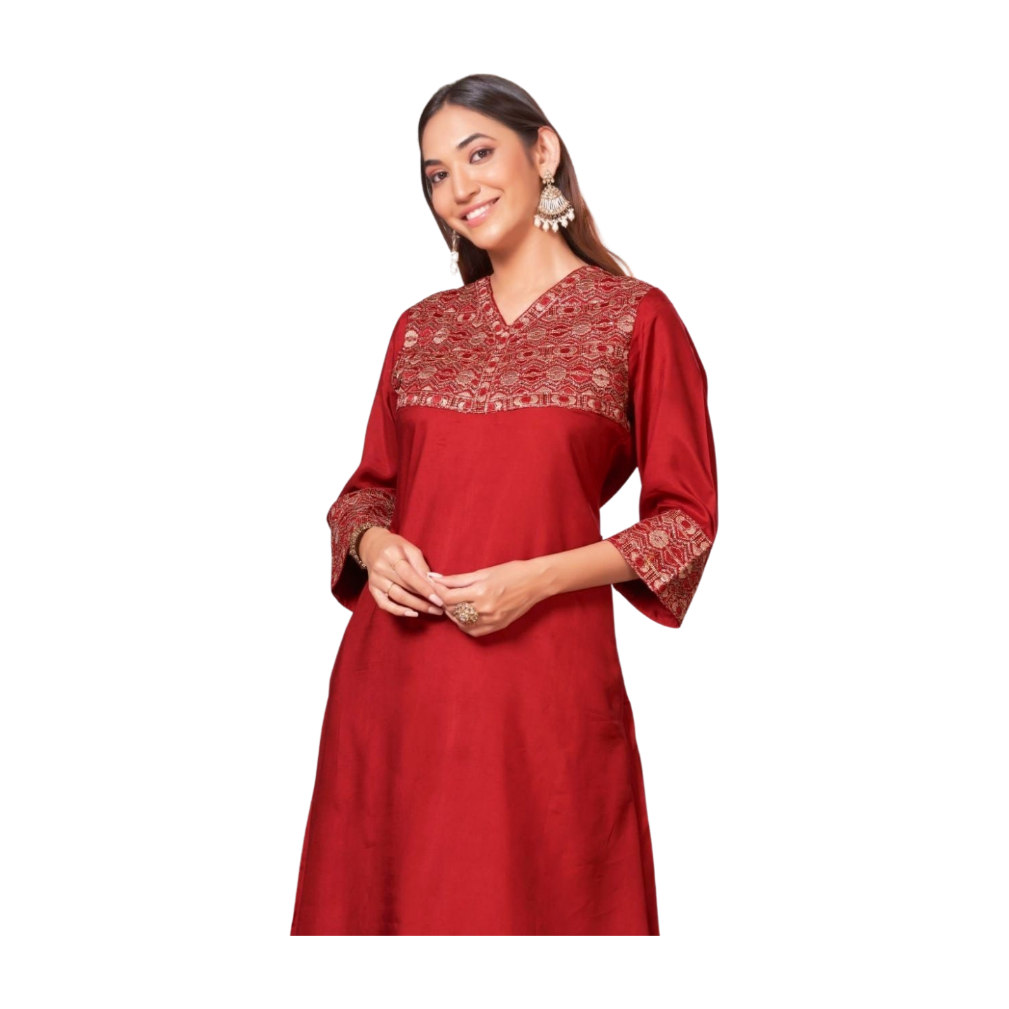 Embroidered Yoke Straight Kurta Set with Dupatta
