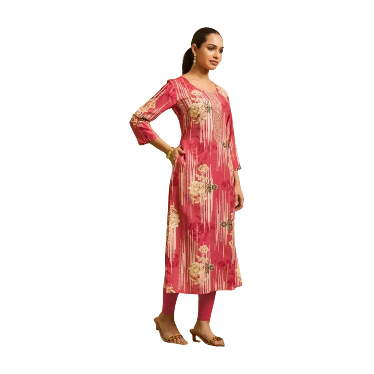 Premium Straight Printed Rayon Kurti with Embroidery Highlights