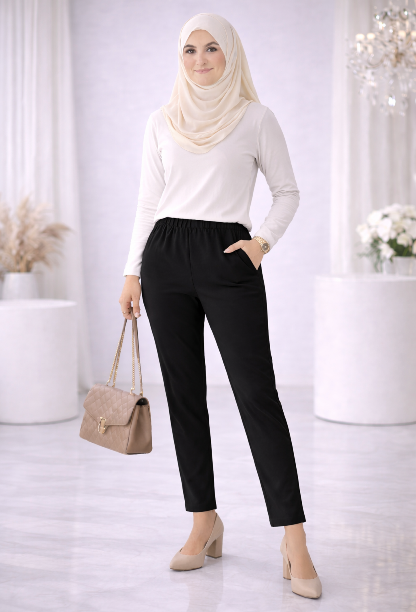 Kalyani Women Slub Lycra Cigar Pant – Elastic Waist with Pockets