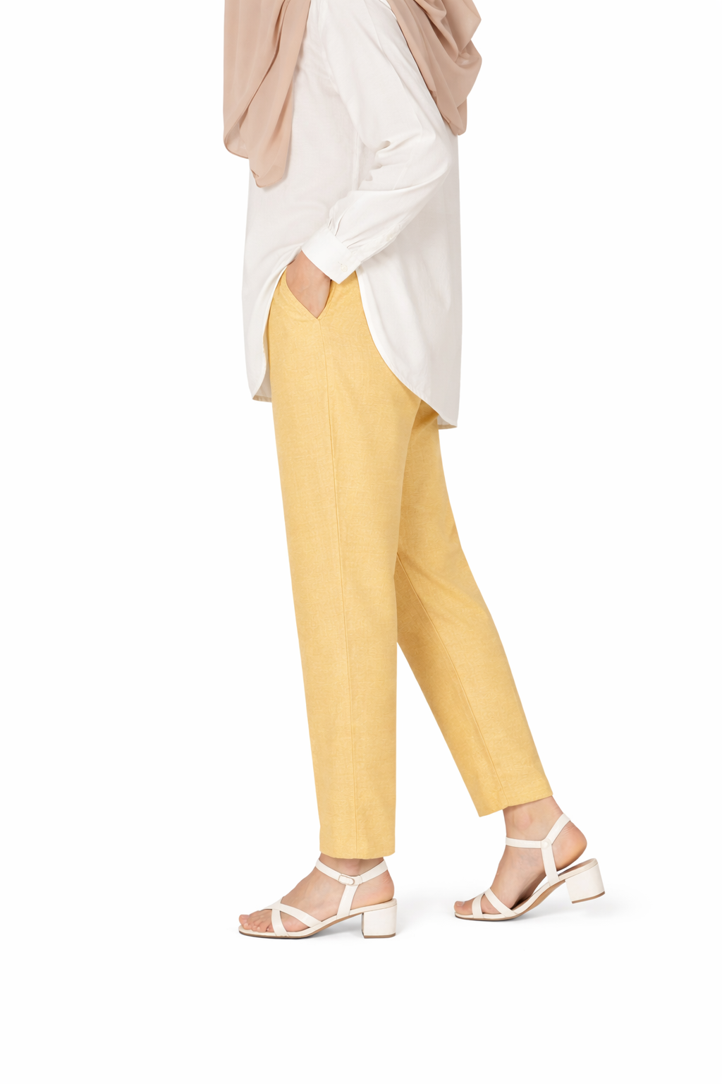 Tapered Fit Solid Pants for Women | Mid-Rise, Ankle Length  - TAN