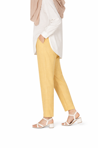Tapered Fit Solid Pants for Women | Mid-Rise, Ankle Length  - TAN