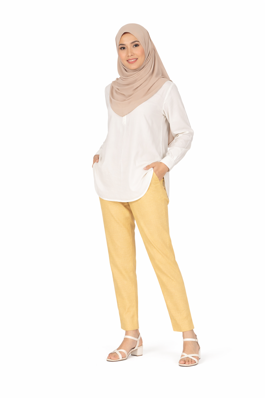 Tapered Fit Solid Pants for Women | Mid-Rise, Ankle Length  - TAN