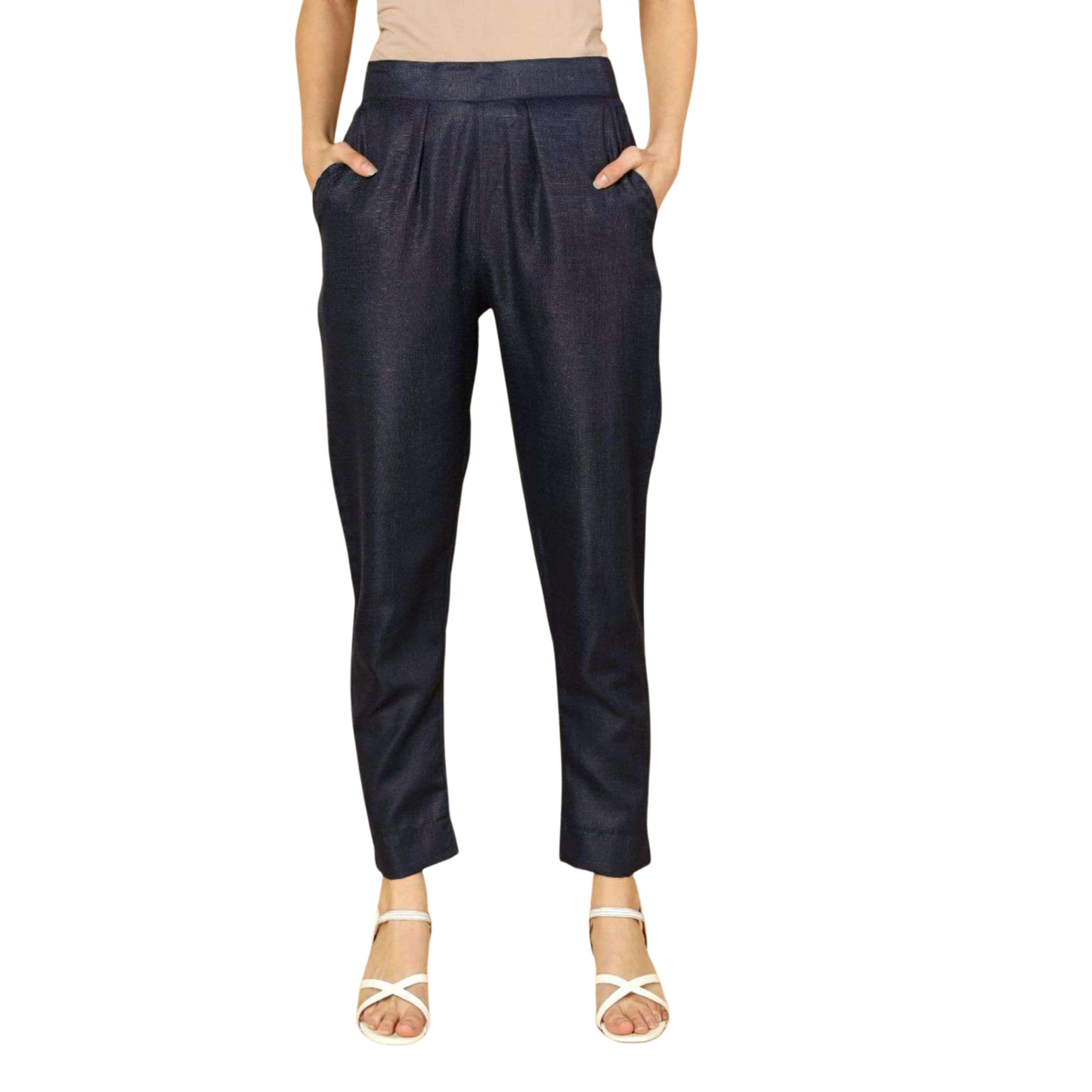 Tapered Fit Solid Pants for Women | Mid-Rise, Ankle Length