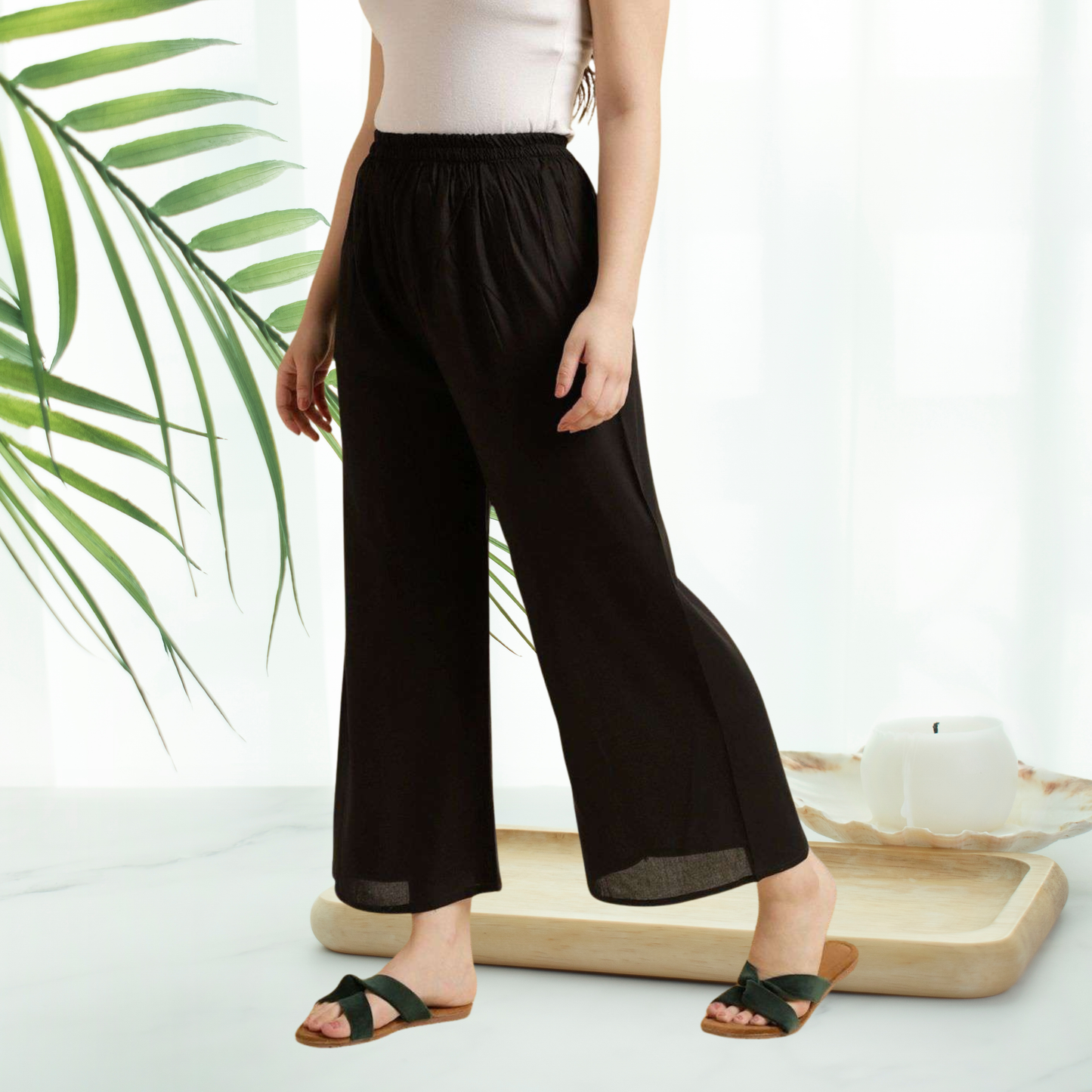 Solid Wide-Leg Palazzo for Women | Mid-Rise, Full Length