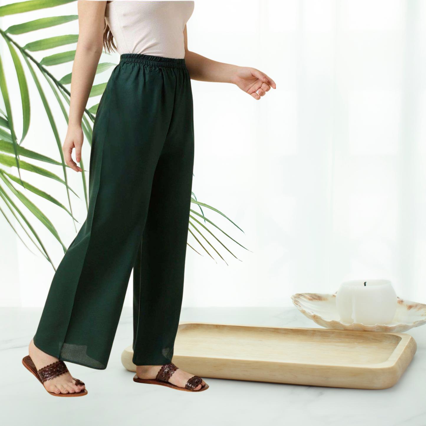 Solid Wide-Leg Palazzo for Women | Mid-Rise, Full Length