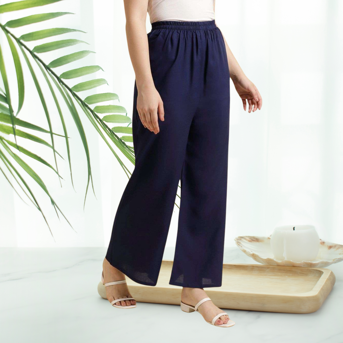 Solid Wide-Leg Palazzo for Women | Mid-Rise, Full Length