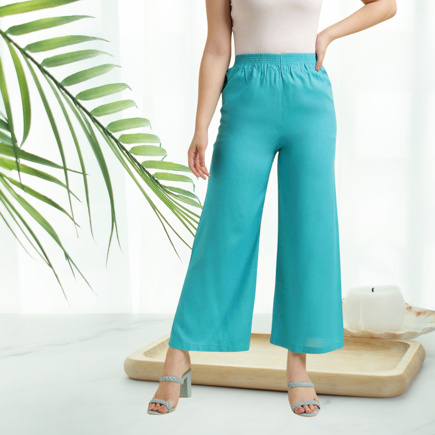 Solid Wide-Leg Palazzo for Women | Mid-Rise, Full Length