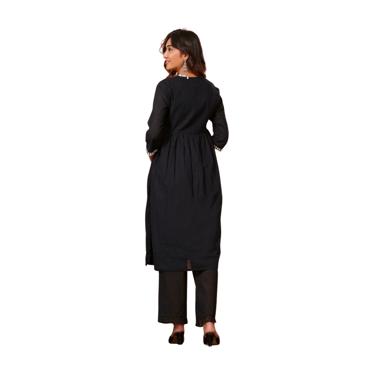 Black Contrast Thread Embroidered Kurta Set with Dupatta