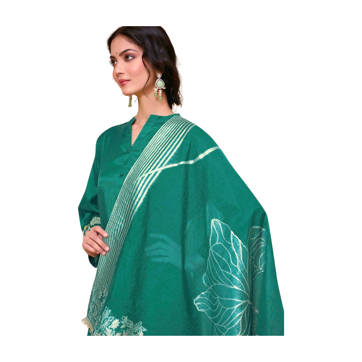 Teal Floral Embroidered Kurta Set with Organza Dupatta