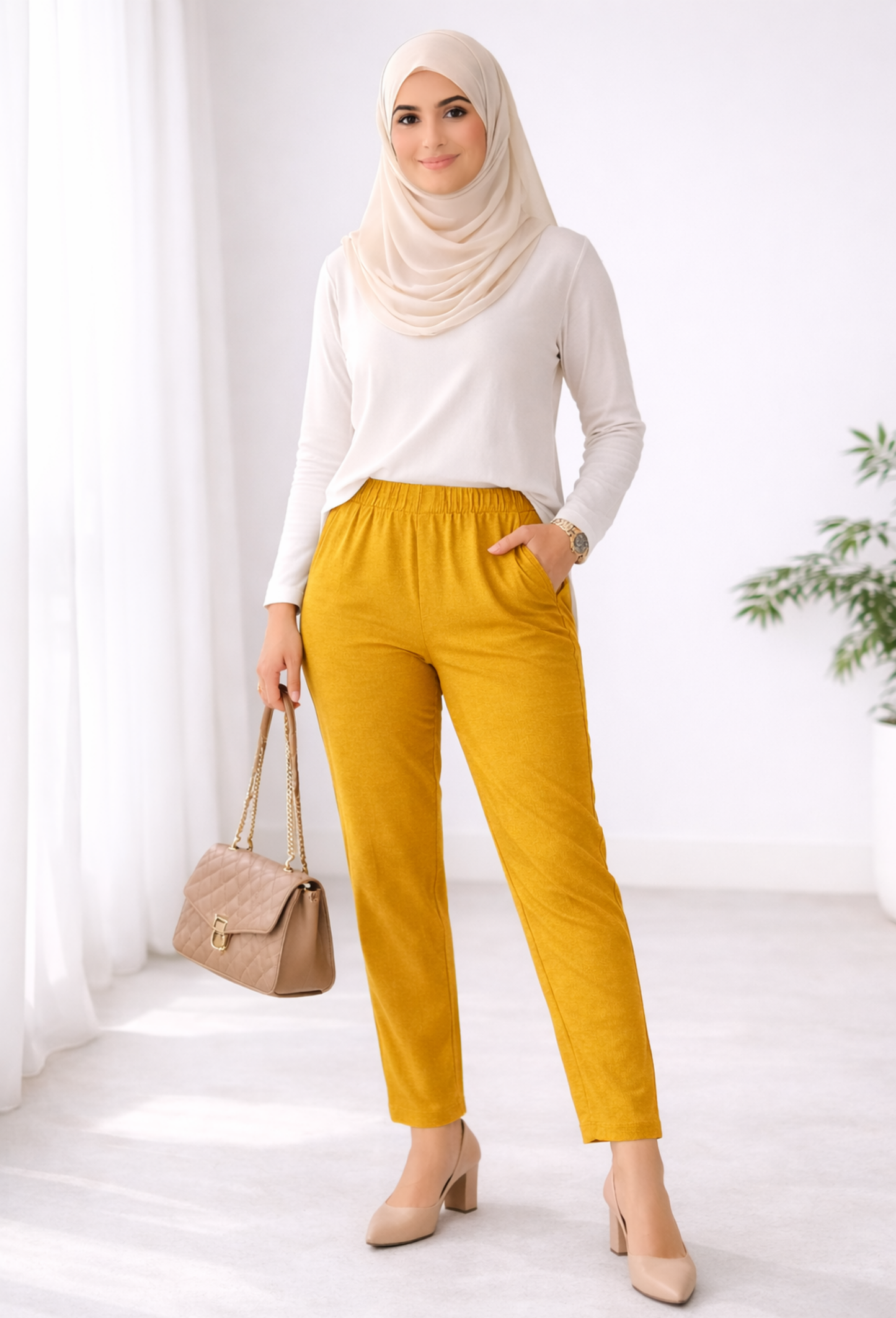 Kalyani Women Slub Lycra Cigar Pant – Elastic Waist with Pockets