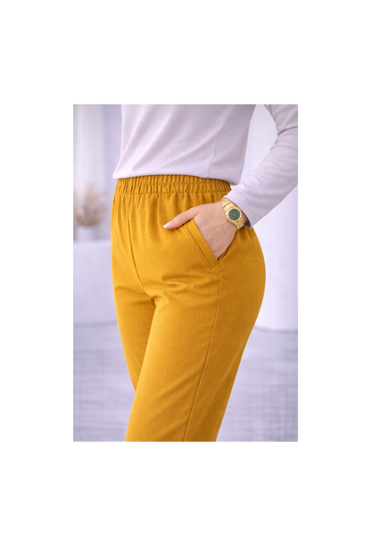 Kalyani Women Slub Lycra Cigar Pant – Elastic Waist with Pockets