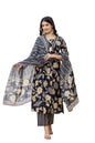 Navy Floral Kurti Set with Dupatta