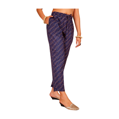 Royal Blue Printed Chanderi Straight Suit Set with Embroidered Neckline