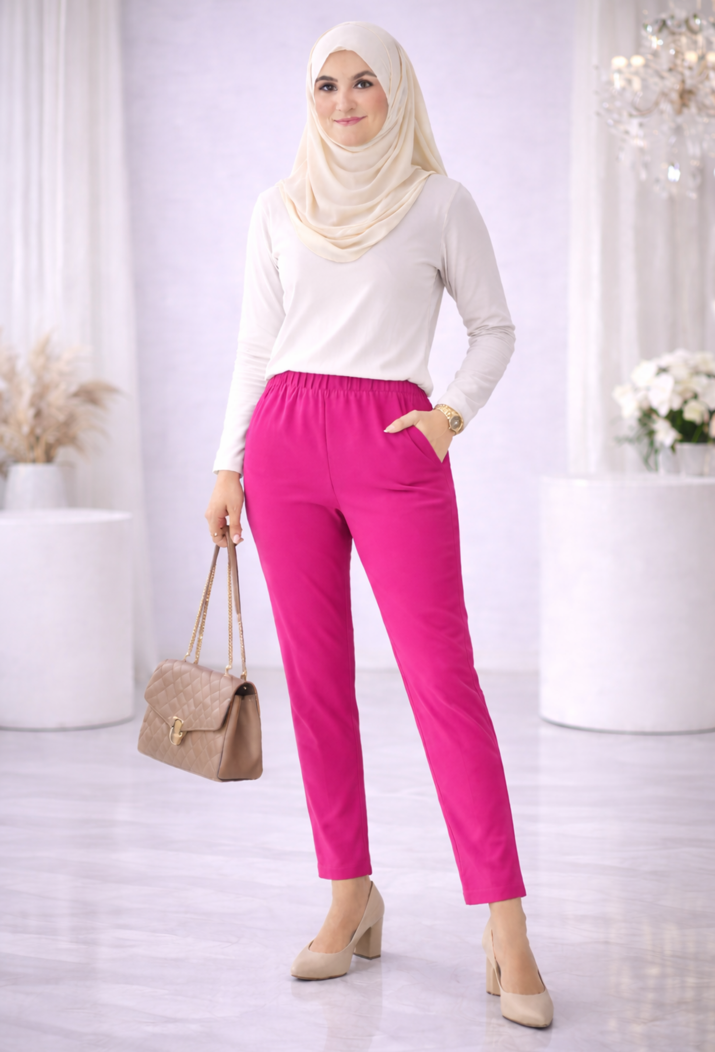 Kalyani Women Slub Lycra Cigar Pant – Elastic Waist with Pockets