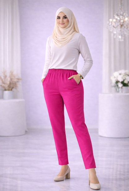 Kalyani Women Slub Lycra Cigar Pant – Elastic Waist with Pockets