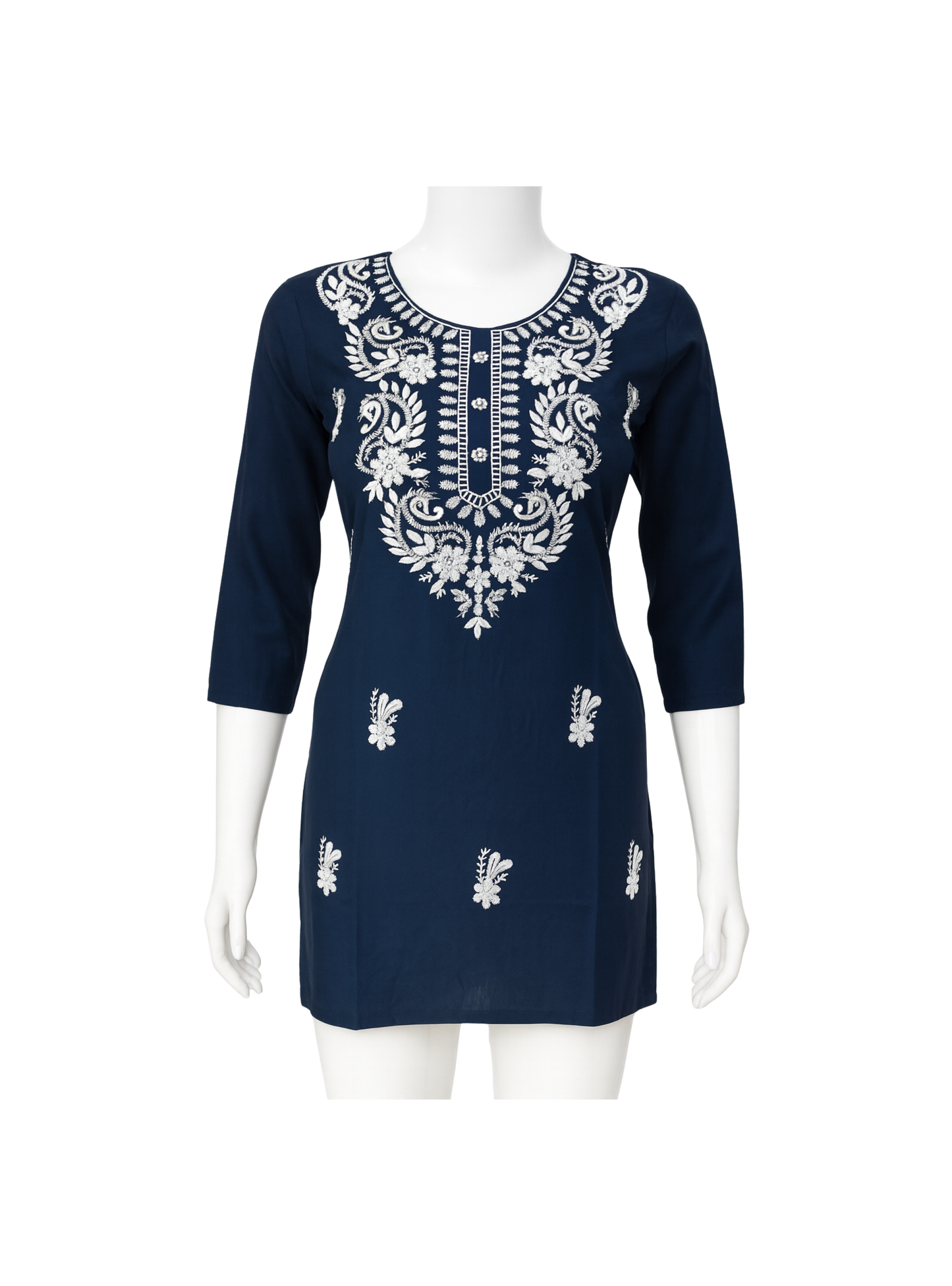 Women’s Lucknowi-Style Embroidered Short Kurti – 3/4 Sleeves | Daily Wear