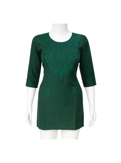 Women’s Lucknowi-Style Embroidered Short Kurti – 3/4 Sleeves | Daily Wear