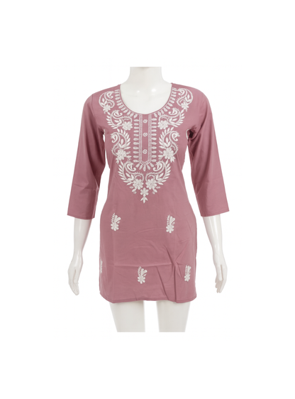 Women’s Lucknowi-Style Embroidered Short Kurti – 3/4 Sleeves | Daily Wear