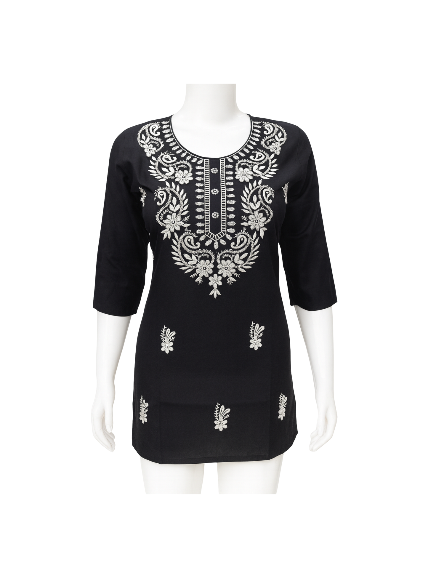 Women’s Lucknowi-Style Embroidered Short Kurti – 3/4 Sleeves | Daily Wear