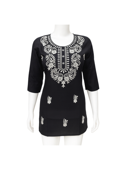Women’s Lucknowi-Style Embroidered Short Kurti – 3/4 Sleeves | Daily Wear