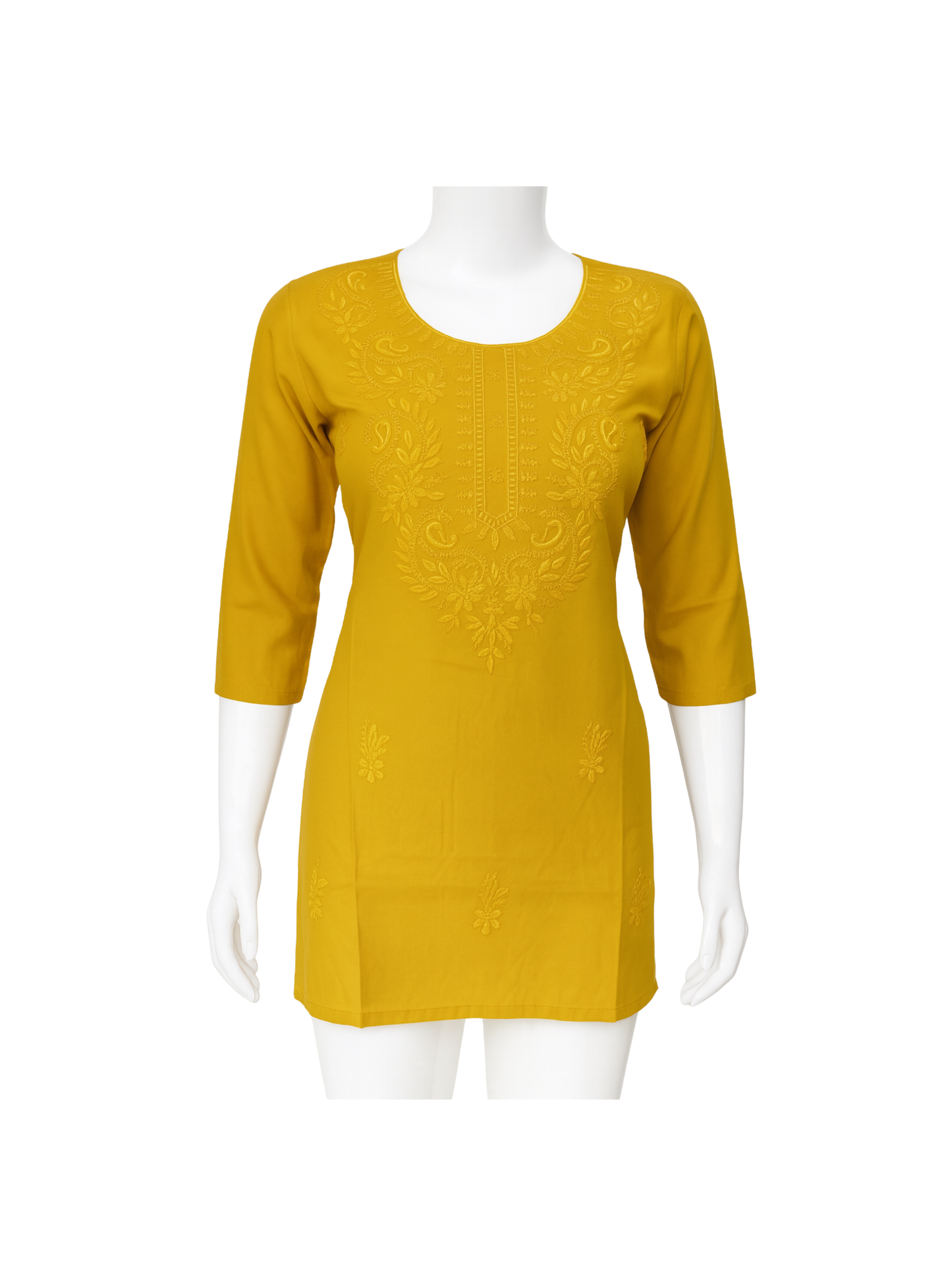 Women’s Lucknowi-Style Embroidered Short Kurti – 3/4 Sleeves | Daily Wear
