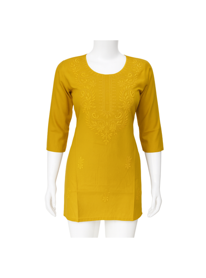 Women’s Lucknowi-Style Embroidered Short Kurti – 3/4 Sleeves | Daily Wear