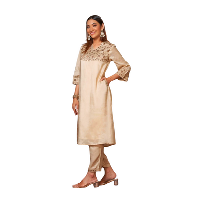 Embroidered Yoke Straight Kurta Set with Dupatta