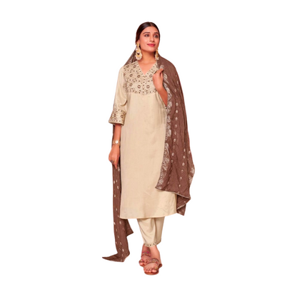 Embroidered Yoke Straight Kurta Set with Dupatta