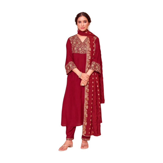 Embroidered Yoke Straight Kurta Set with Dupatta