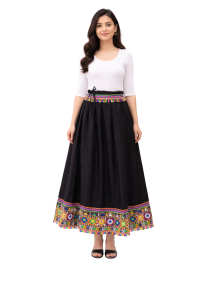 Solid Flared Skirt for Women | Mid-Rise, 39 Inches | Black & Bottle Green