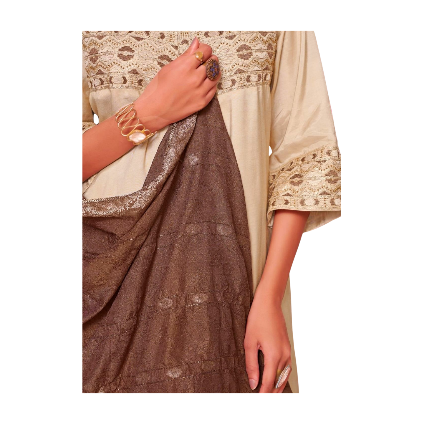 Embroidered Yoke Straight Kurta Set with Dupatta