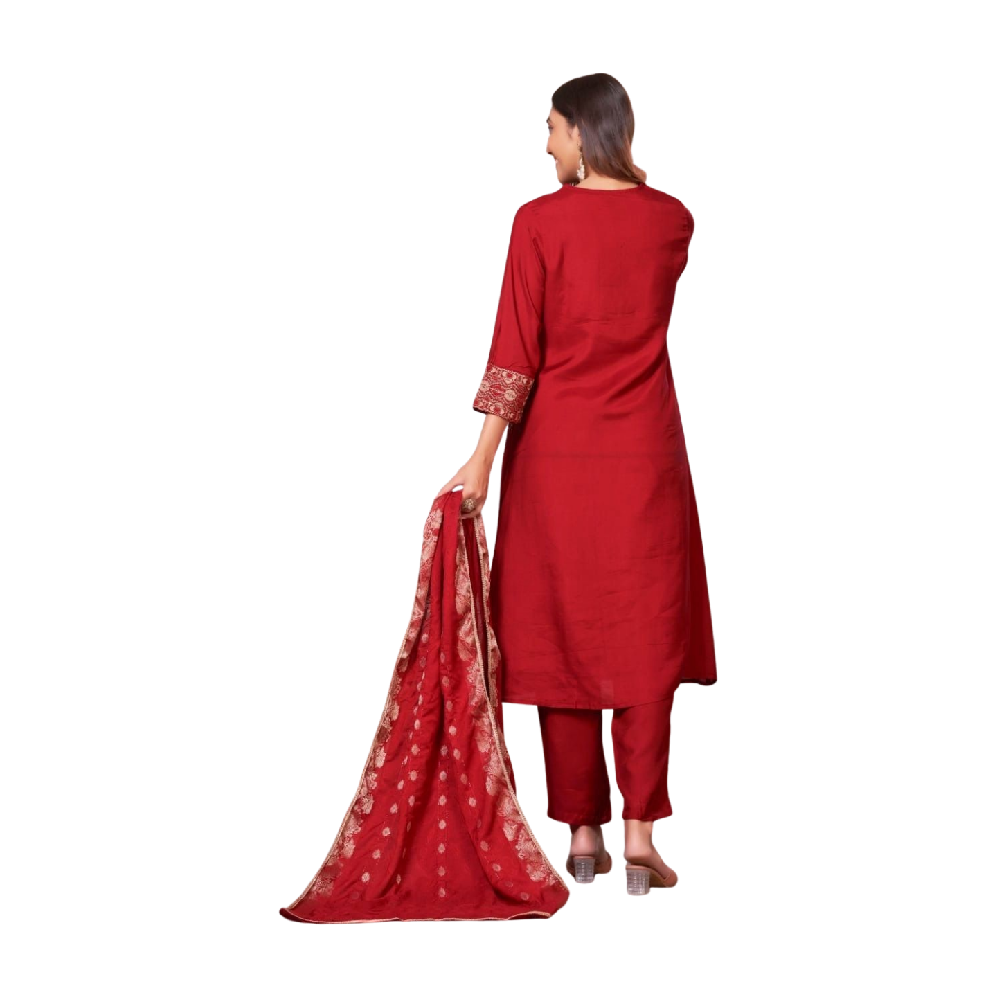 Embroidered Yoke Straight Kurta Set with Dupatta