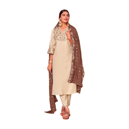 Embroidered Yoke Straight Kurta Set with Dupatta