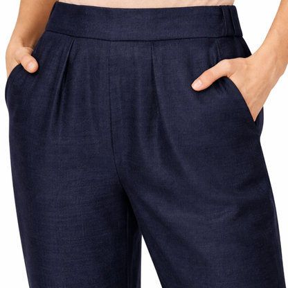 Tapered Fit Solid Pants for Women | Mid-Rise, Ankle Length