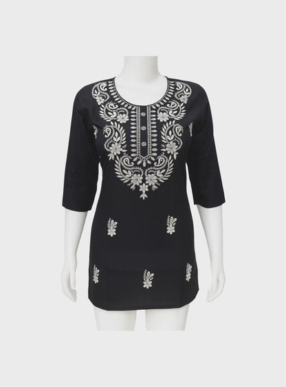 Women’s Lucknowi-Style Embroidered Short Kurti – 3/4 Sleeves | Daily Wear